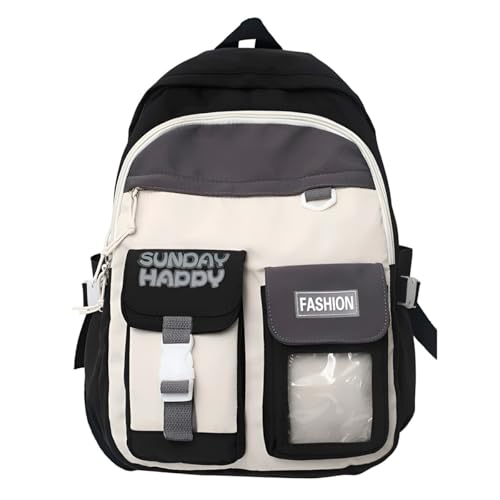 Mochila Casual Juvenil Feminina, Azul com Branco, Duo Passeio (Preto e Branco)