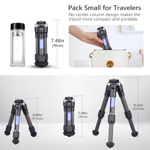 ARTCISE ミニカーボンファイバー三脚 軽量 コンパクト 旅行用カーボン三脚 ポータブルテーブルカメラ三脚 デジタル一眼レフデジタルビデオカメラ用 最大負荷22ポンド/10kg