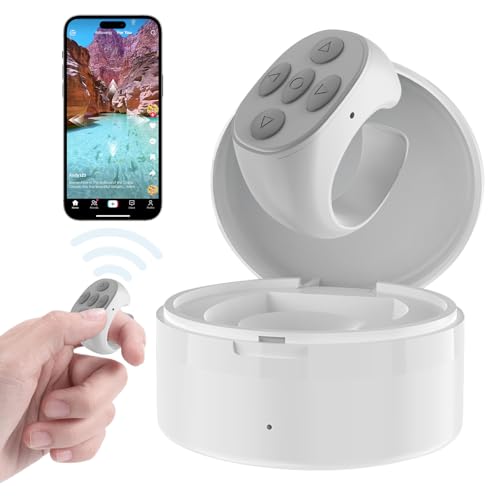 Fingertip Wireless Bluetooth Remote Control-Upgrades Remote Tiktok Scrolling Ring Page Turner TIK tok Scrolling Rings for Camera,Bbluetooth Remotes Scrollings Ring (White)