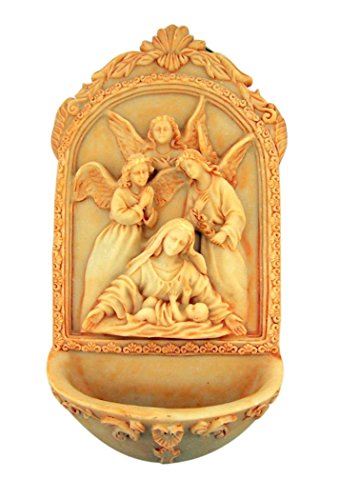 Angels at the Manger Nativity of Jesus Christ Resin Holy Water Font, 7 1/2 Inch