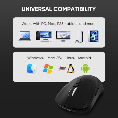 Image of MELOGAGA Wireless Gaming Mouse, 3-Mode Bluetooth /2.4G /USB-C, 8 DPI -Black | 800-6400 DPI, 1000hz Polling, Ultra-Light 71g Design with 120-Hour Rechargeable Battery for PC, Mac, PS5 & Tablets