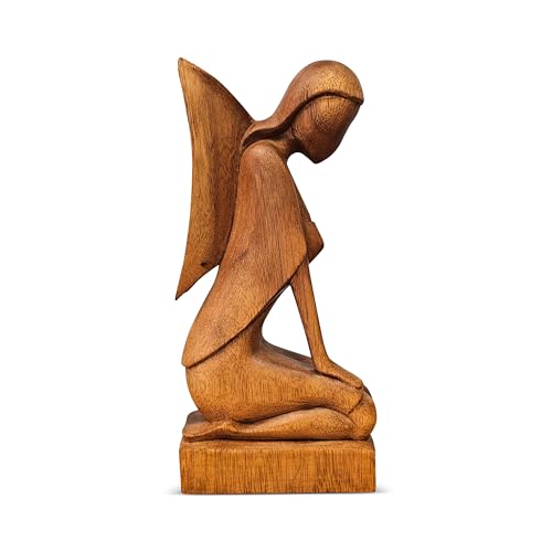 Estatua de Ángel Arrodillado de Madera Hecha a Mano Abstracta 12 pulg