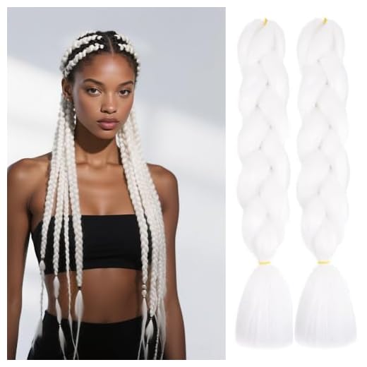 SHUOHAN 6 Packs Ombre Jumbo Braiding Hair Extensions 24 Inch High Temperature Synthetic Fiber Hair Extensions for Box Braids Braiding Hair (White(60#))