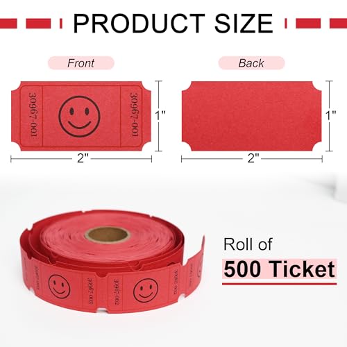 image for L LIKED 500 Raffle Tickets, Smile,Red(6 Color Selection), Single Roll,