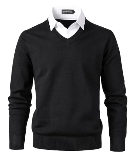 Harbrosrce Maglione Uomo Collo a V Felpa a Maglia a