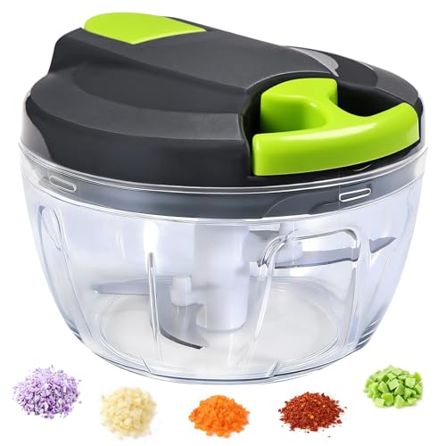 Tritatutto a Corda Manuale, 520ml Frullo il Tuo Tritatutto, Affetta Verdure Manuale con 3 Lame in Acciaio Inox, Taglia, Trita Cipolla Frullatore, Verdure Manuales per Carne, Noci, Cipolla, Aglio