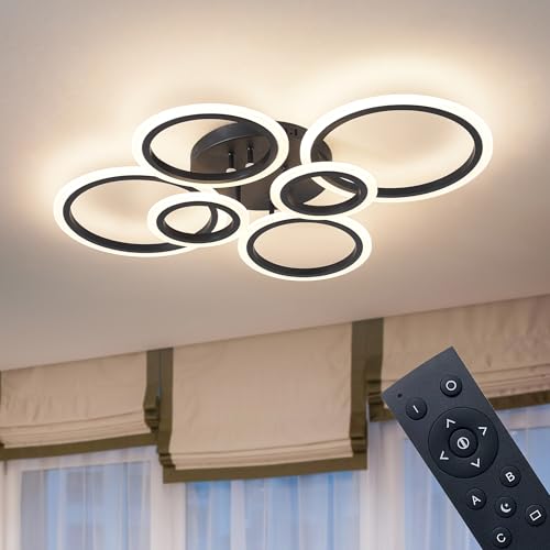 Shine LUEST 6 Rings Black Modern LED Ceiling Light Fixture,