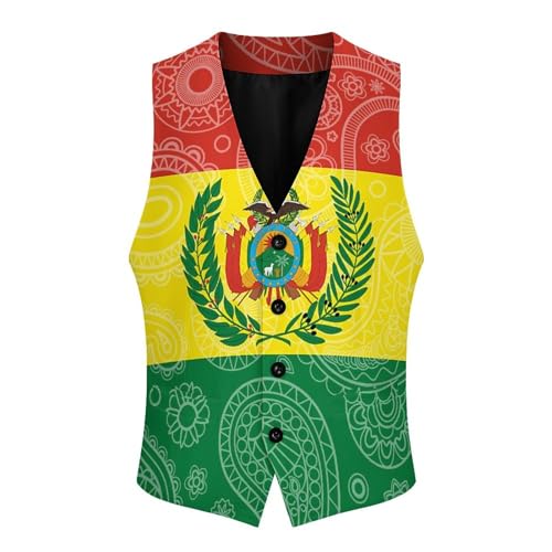 Bolivia Flag Paisley Pattern Novelty Men's Suit Vest Casual Formal Dress Vests Business Waistcoat3