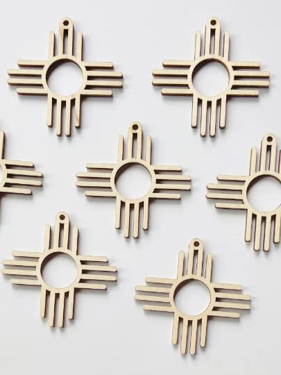 Miniatura 3 de 12 Pieces (Many Sizes) Smooth Unfinished Wood New Mexico Zia Sun Symbol Laser Cutout Dangle Earring Jewelry Blanks Charms Ornaments Shape Crafts