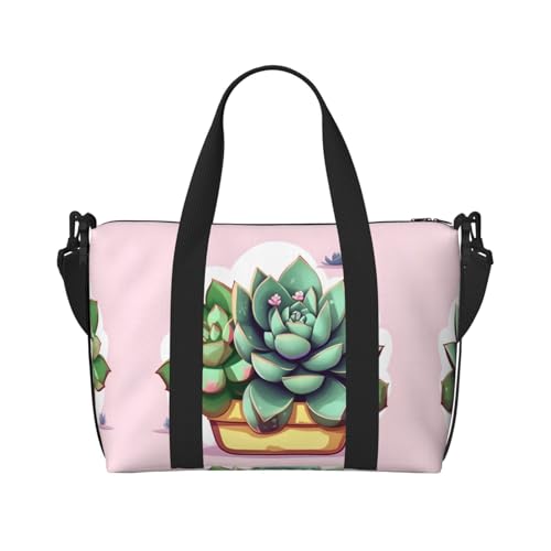 Cartoon Succulents Printed women's handbag, portable crossbody bag, suitable for fitness, travel.