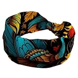 Diademas para mujer, diademas anchas, diadema elástica, diseño de hojas de pavo con texto en inglés 'Happy Thanksgiving Turkey Leaves Elastic Head Wrap Hair Accessories, Twisted Cross Hairband'