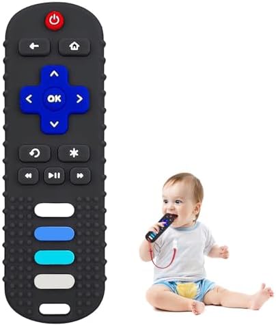 ROBBEAR 1 Pack Baby Teething Toys, Food Grade Silicone Remote Control Teether for Babies 3 6 12 18 Months, TV Remote Shaped Chewing Toys for Boys and Girls, Freezer BPA Free