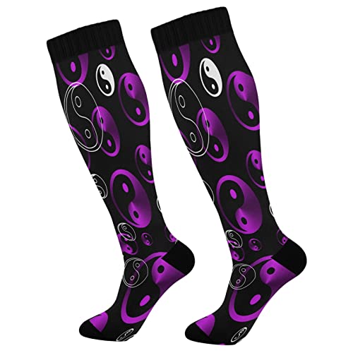 Kigai Violet Yin Yang Socks, Women and Men Knee High Stockings (20-30mmHg), for Nurse Sport Travel Pregnancy Cycling Running