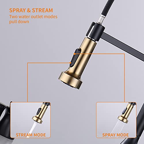 Touchless Kitchen Faucet ， Keer Smart Motion Sensor Hands Free Single Handle Spring Kitchen Sink Faucet With Pull Down Sprayer,Matte Black Gold #TOP3