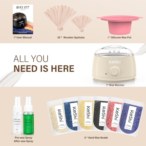 Image of KeShi Waxing Kit, Painless Hair Removal Wax Warmer with 6 Bags Wax Beans(Ivory)