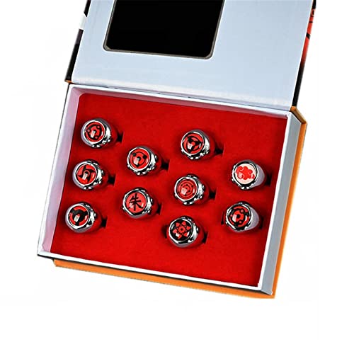 TAOHUA 10Pcs Anime Ring Dawn Set Box with Chain, Dawn Rings Anime Jewelry Party Accessories, Itachi Ring Anime Rings Cosplay Sharingan Box, Merch Sharingan Contacts-Closed||Sharingan