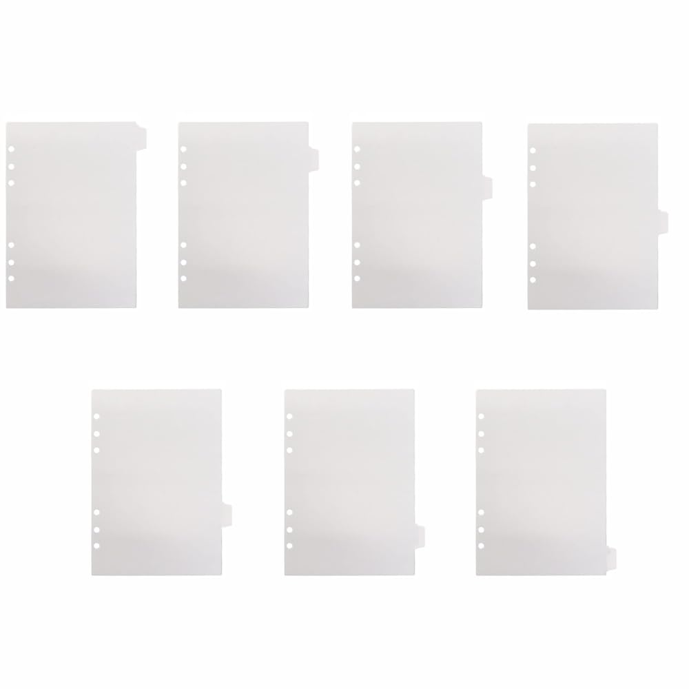 7PCS A5 Page Dividers for 6-Ring Binder, Plastic Index Sheet Insertable Notebook Planner Tabs, Loose-Leaf Binder Accessory (Clear)