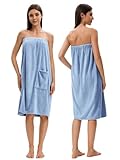 Towel Wrap For Women After Shower,Plush Bath Robe Female,Sauna Spa Wrap Around Towels With Pockets (US, Alpha, One Size, Regular, Regular, Light Blue)