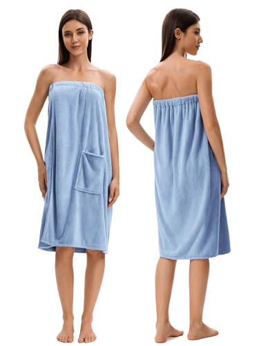 Towel Wrap For Women After Shower,Plush Bath Robe Female,Sauna Spa Wrap Around Towels With Pockets (US