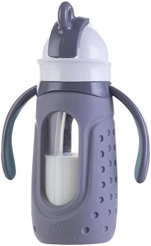 Drinkadeux Insulated Glass Bottle with Straw and Handles, Graphite