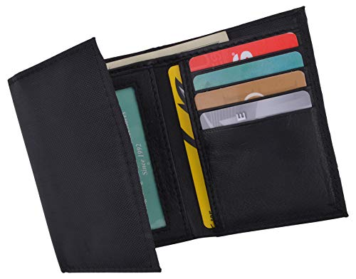 Men's Nylon Black Classic Trifold Credit Card ID Wallet with Leather Interior3