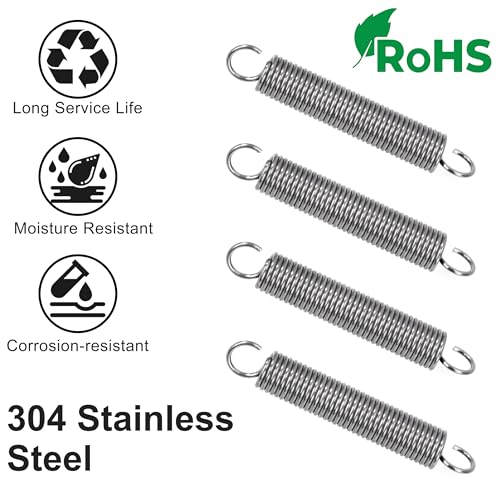 GUNGY Zugfedern mit Haken Edelstahl Zugfeder Spannfeder 50mm Außendurchmesser 8mm Drahtdurchmesser 1,0 mm Hakenwinkel 90 Grad Maximale Zugkraft 2,5kg 1,0x8x50mm 10 Stück