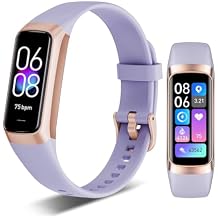 Fitness Tracker, 24/7 Heart Rate Blood Oxygen Blood Pressure Body Temp Monitor Sleep Calorie Tracker with 1.1" AMOLED Touch Color Screen Pedometer Smart Watch Waterproof for Women Men Purple