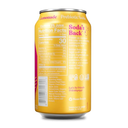 Image of Poppi Prebiotic Soda, Sparkling Water & Fruit Juice, Lemonade, 12 Oz, 12 Pack