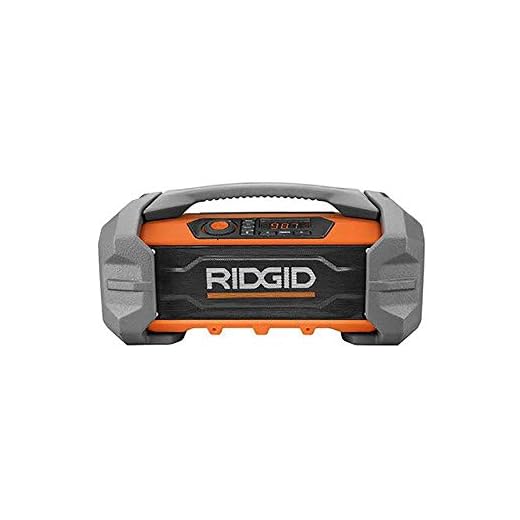 Ridgid R84087 18V Lithium Ion Cordless / Corded Jobsite Radio with Bluetooth, Aux, and AM/FM capabilities (AAA Battery and Aux Cord Included, 18V Battery Not Included)