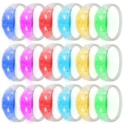 24 Pcs LED Glow Bracelets Sound Activated Led Flashing Bracelet Light Up Bracelets for Adults Glow in the Dark Party Supplies Birthday Carnival Concerts Events Christmas (6 Colors Changing One size)