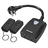 DEWENWILS Outdoor Remote Control Outlet with 2 Remotes, Power Strip Weatherproof, Expandable Wireless Electrical Plug in Light Switch, 15 AMP Heavy Duty, 7' Extension Cord, 100 FT Range, ETL Listed