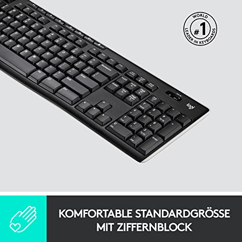 Logitech K270 Kabellose Tastatur für Windows, 2,4 GHz kabellos, Standardgröße, Nummernblock, 8 Sondertasten, 2 Jahre Batterielaufzeit, Kompatibel mit PC, Laptop, Deutsches QWERTZ-Layout - Schwarz – Bild 3
