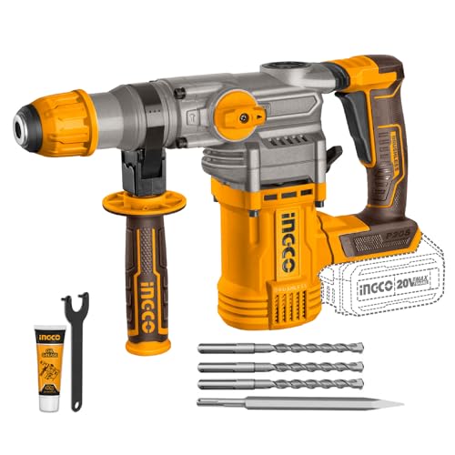 INGCO Marteau Perforateur Sans Fil (Produit Seul) 20V, Moteur Sans Balais, 930tr/min, SDS-Plus, 4.5J, Φ28MM Dans le Béto CRHLI20288