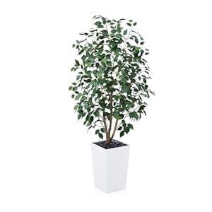 5ft Artificial Ficus Tree,Tall Faux Tree with Pebbles & Planter UV Resistant Potted Fake Plant with Silk Leaves & Real Wood Trunk,Indoor Outdoor Floor Plant for Home,Living Room,VN129