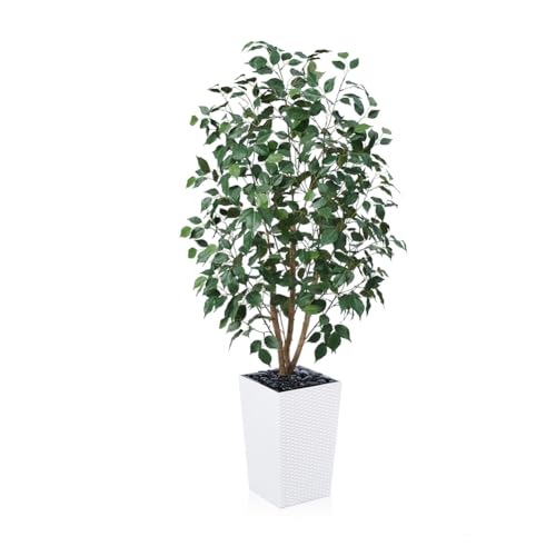 5ft Artificial Ficus Tree,Tall Faux Tree with Pebbles & Planter UV Resistant Potted Fake Plant with Silk Leaves & Real Wood Trunk,Indoor Outdoor Floor Plant for Home,Living Room,VN129