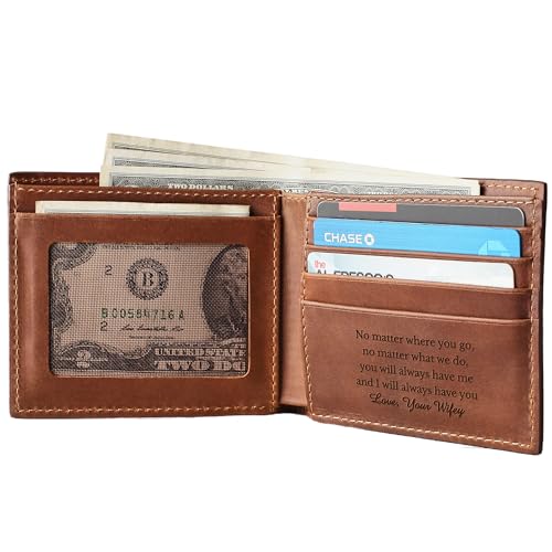 RUGGEDGIFTS Mens Wallet Personalized, Slim Bifold Wallet, Front Pocket Mens Wallet, Genuine Leather Wallet, Birthday Gifts for Men, Engraved Bifold Wallet, Personalized Wallet For Men, Dad Gifts