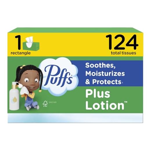Puffs Plus Lotion Facial Tissues, 1 Family Box, 124 Tissues per Box, Allergies and Colds
