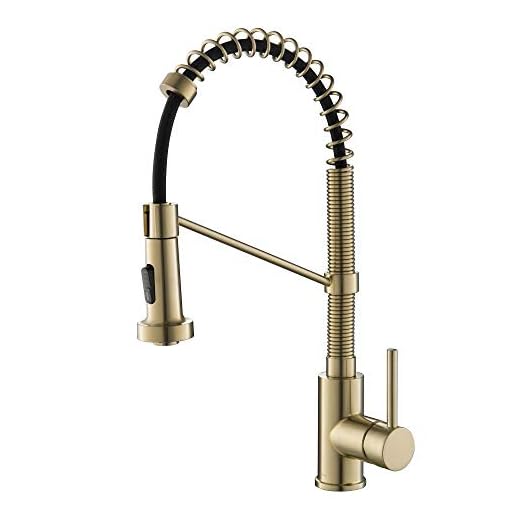 Kraus KPF-1610BG Bolden 18-Inch Commercial Kitchen Faucet with Dual Function Pull-Down Sprayhead in all-Brite Finish, 18 Inches, Brushed Gold
