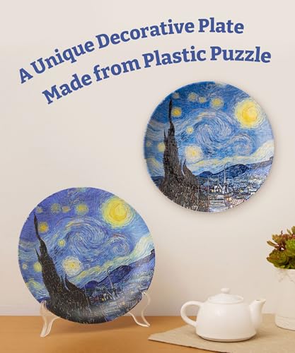 Image of PieceRelax 3D Puzzle Plate 124 Pieces - Van Gogh - The Starry Night - Jigsaw Puzzle for Adults, Decorative Plate with Durable Plastic Pieces, Ideal Gift for Home or Office Decor [PL1002]