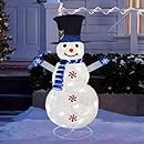 4FT Snowman Outdoor Christmas Decorations, 3.2FT Folding Christmas Snowflake Cloth Snowman, Outdoor Snowman Lighted for Xmas Indoor/Outside Yard Holiday Party Decoration