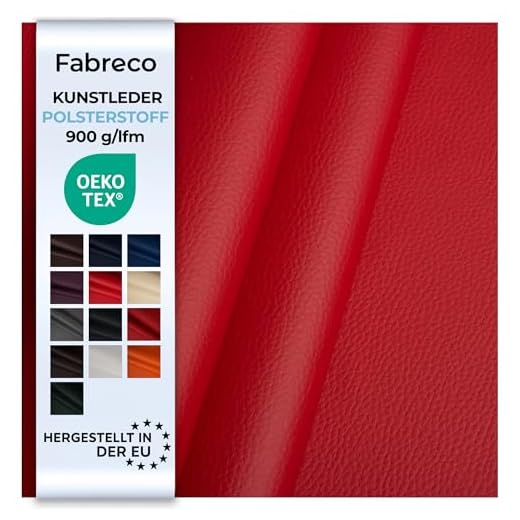 Fabreco - KUNSTLEDER Meterware (1 M x 140 cm) – Lederimitat in Lederoptik - Bezugsstoff Meterware für Möbelstoffe - Stoffe für Stühle Beziehen - Polsterstoff, Polsterbezug & Möbelstoff (Rot)