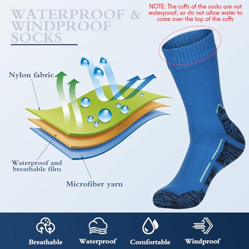 Image of Jeyiour 2 Pairs Waterproof Socks Unisex Waterproof Breathable Outdoor Skiing Hiking Wading Fishing Socks for Men Women