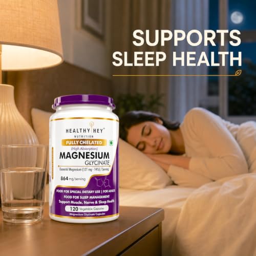 Image of HealthyHey Nutrition Magnesium Glycinate 14% Fully Chelated Supplement High Absorption for Sleep, Cramps, & Nerves Health - 120 Vegetable Capsules