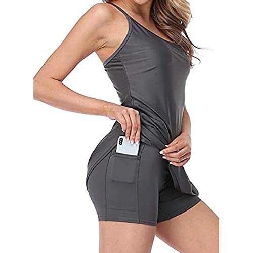 Dheera Saia de treino feminina, vestido atlético sem mangas, curto, tênis com bojo removível, roupas