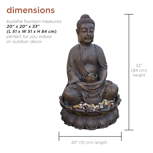 Image of Alpine Corporation GEM122 Outdoor Floor Meditating Soothing Buddha Statue Waterfall Fountain for Garden, 33 inch, Bronze