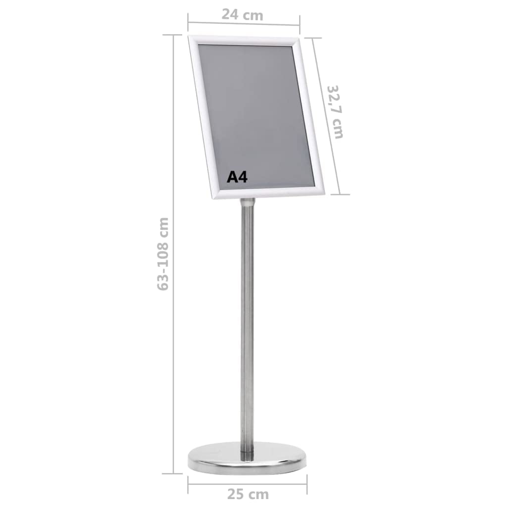 vidaXL Soporte de Pie para Carteles A4 Stand Panel Publicitarios Anuncios Promoción Ofertas Expositor Letreros Aleación de Aluminio Plateado