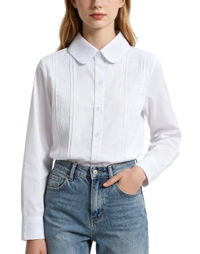 Image of Girls' Long Sleeve Peter Pan Collar Shirt Girls School Uniform Shirts