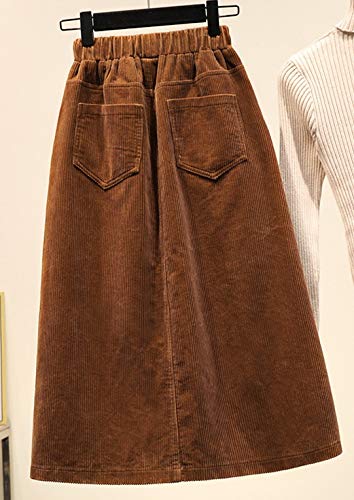 CHARTOU Women's Winter Corduroy Elastic Waist Ruffle A-Line Midi Long Skirt2