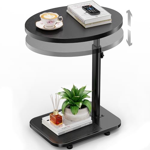 Image of TV Tray Table with Infinite Adjustable Height - C-Shaped Sofa End Side Table for Snack Laptop Desk Small Spaces (Black)