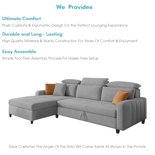 Image of Casaliving Gagnon LHS 4 Seater L Shape Corner Sofa Cum Bed for Living Room (Grey Fabric) Premium Fabric Sofa